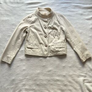 J. CREW Women's Chino Jacket Classic Twill Beige Button Down Cropped Size 4